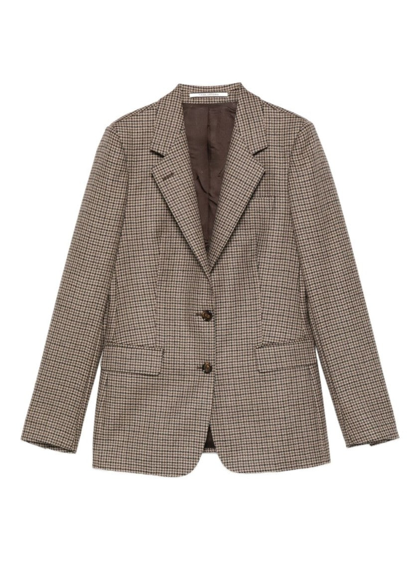 Tagliatore Houndstooth Patterned Brown Tailored Jacket