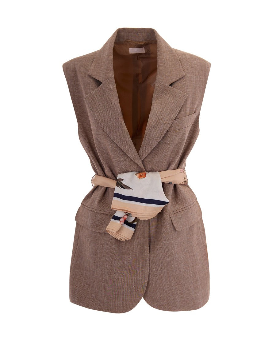 Liu Jo Long Melange Gilet With Contrasting Waist Scarf