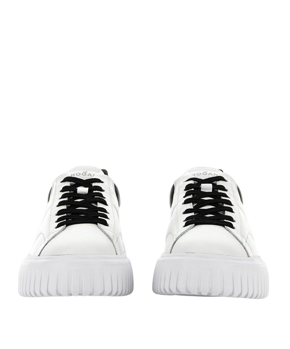 Hogan Dynamic White Leather Sneakers With Black Accents