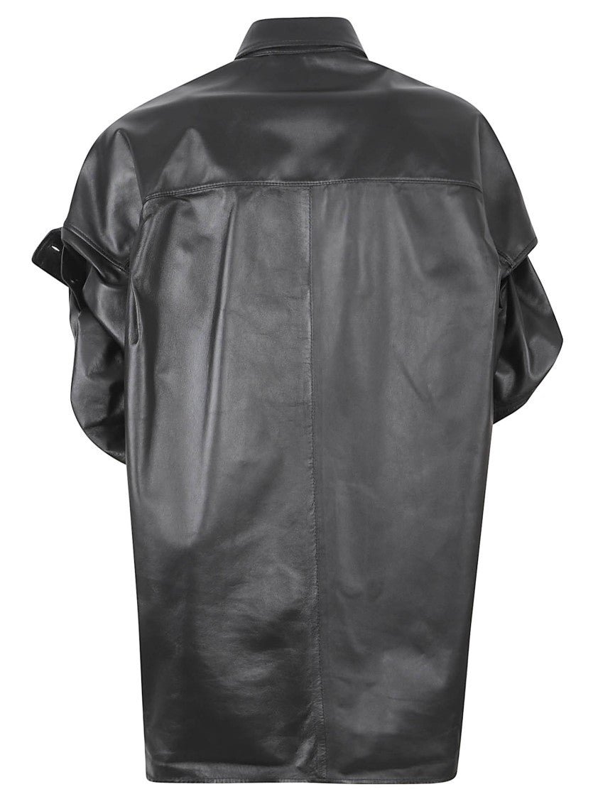 Balenciaga Glossy Black Lamb Leather Shirt Dress With Classic Collar
