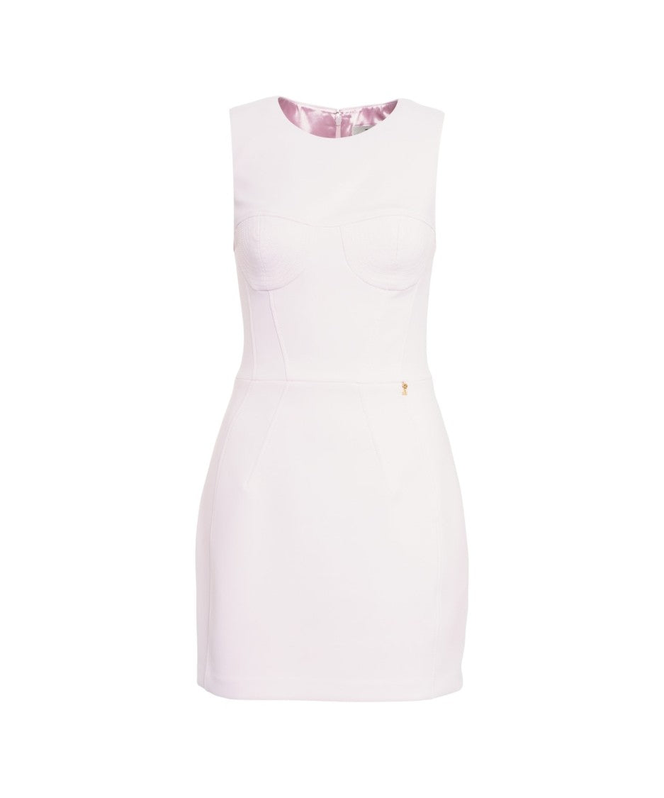 Elisabetta Franchi Sleeveless White Mini Dress With Golden Accents