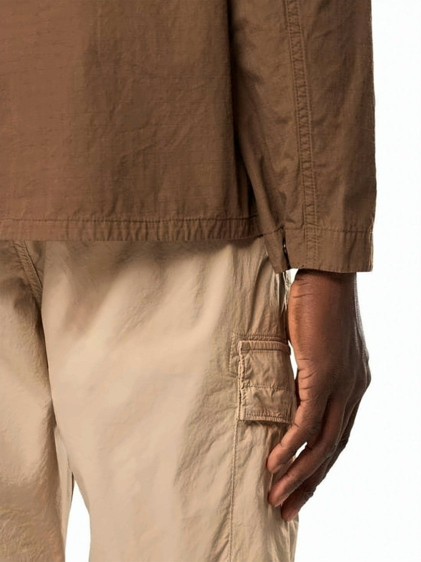 Stone Island Casual Brown Cotton Jacket With Classic Collar