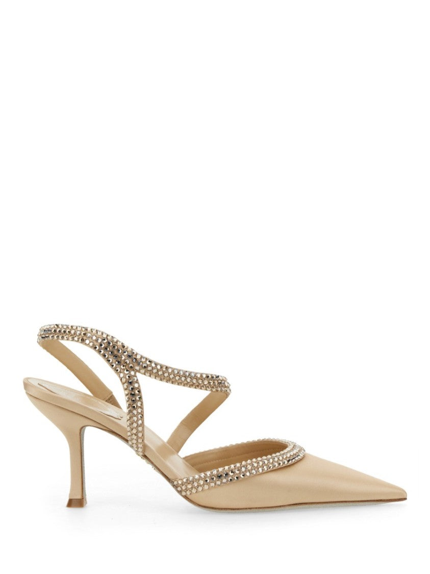 René Caovilla Pointed-Toe Satin Sandals With Crisscross Straps