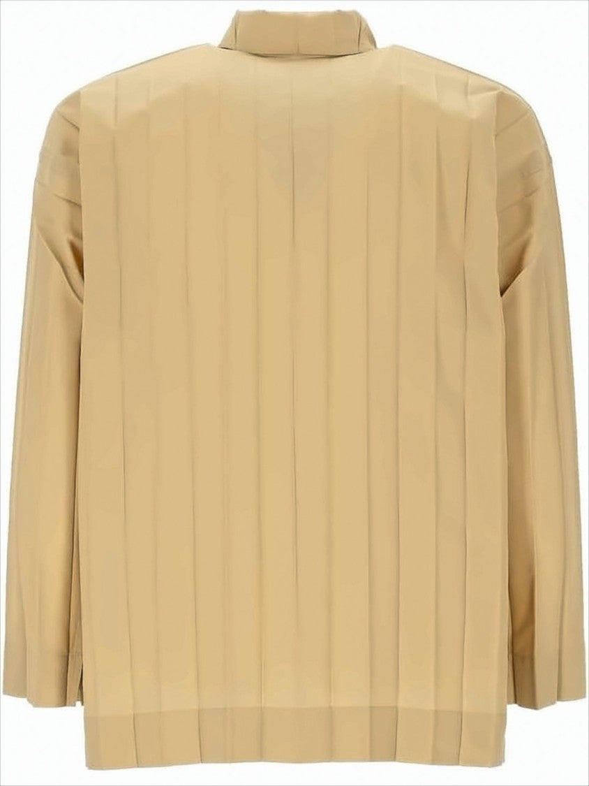 Homme Plissé Issey Miyake Boxy Long-Sleeve Shirt With Vertical Pleats And Classic Collar