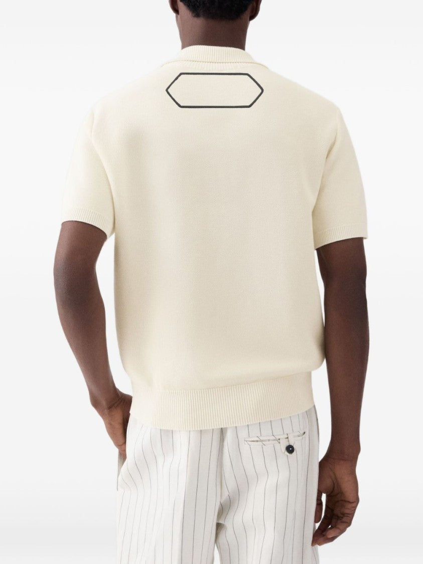 Jacquemus White Short Sleeve Logo Ribbed Hem Top