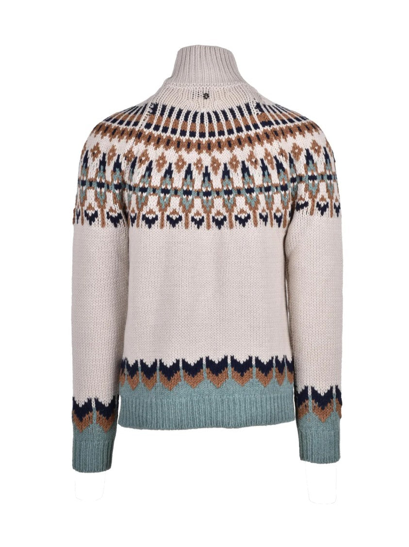 Dondup Beige Wool-Blend Yoke Turtleneck Sweater