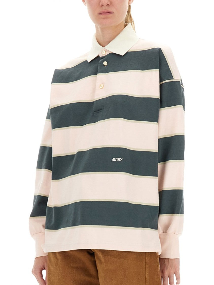 Autry Horizontal Striped Long-Sleeved Polo Shirt