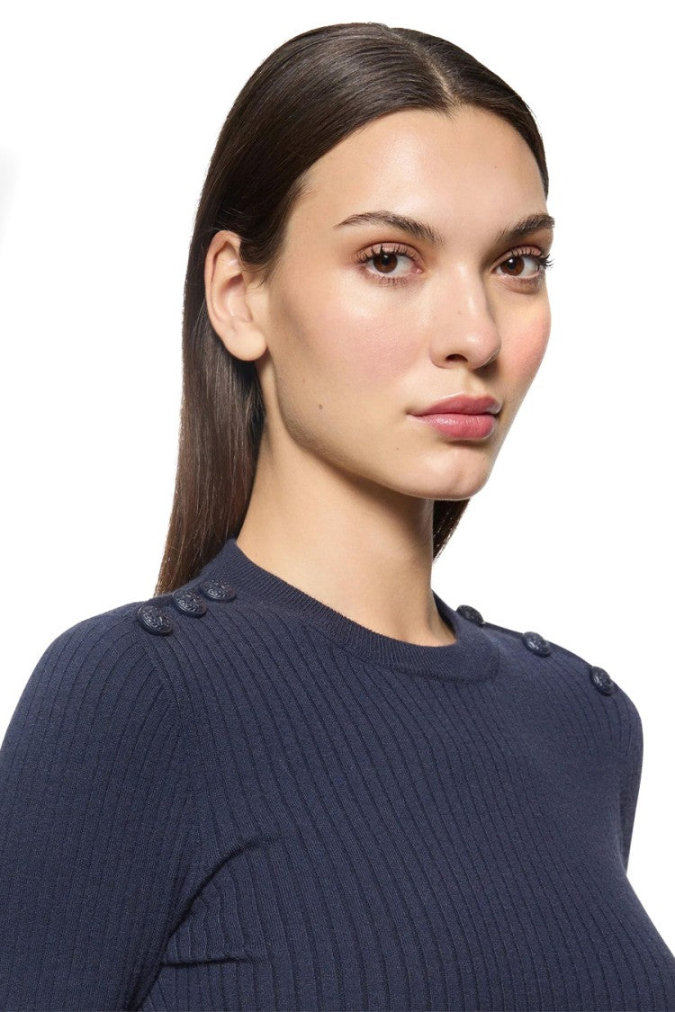 Dondup Fitted Blue Sweater With Shoulder Buttons