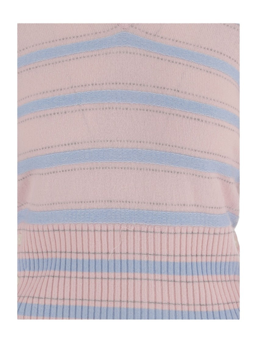 Guest In Residence Pastel Striped Cashmere Sweater With V-Neck