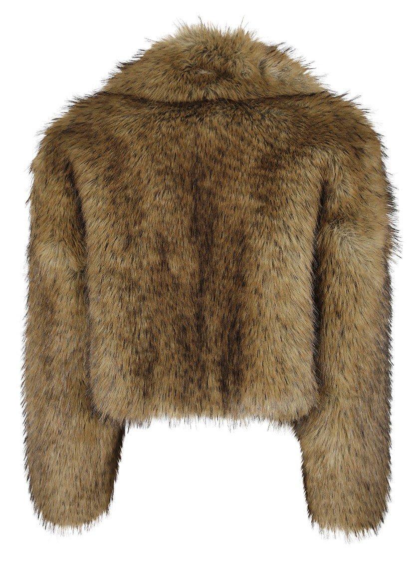 Stand Studio Cropped Faux Fur Coat With Wide Collar And Plush Texture