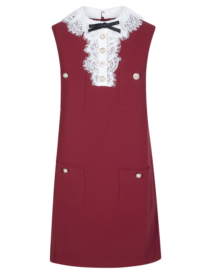 Self-Portrait Burgundy Lace Collar Crepe Mini Dress