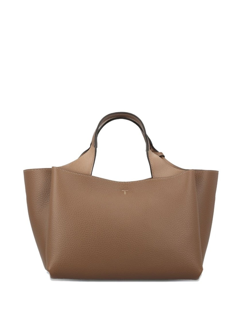Tod's Brown Grained Leather T-Logo Charm Tote