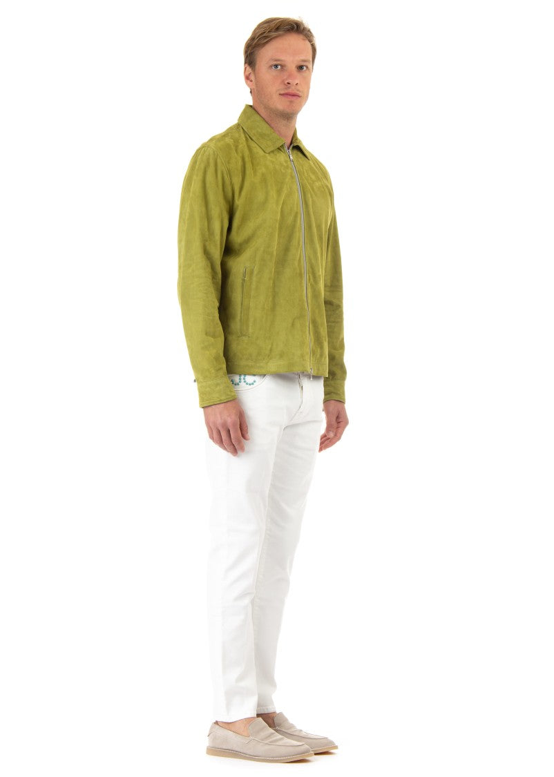 Barba Unlined Suede Jacket With Shirt Collar