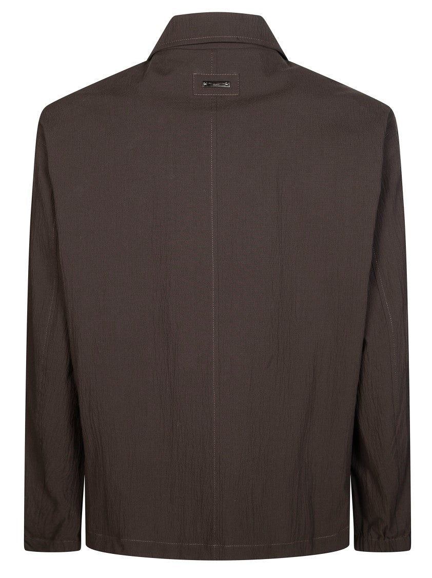 Paolo Pecora Brown Seersucker Textured Finish Snap Jacket