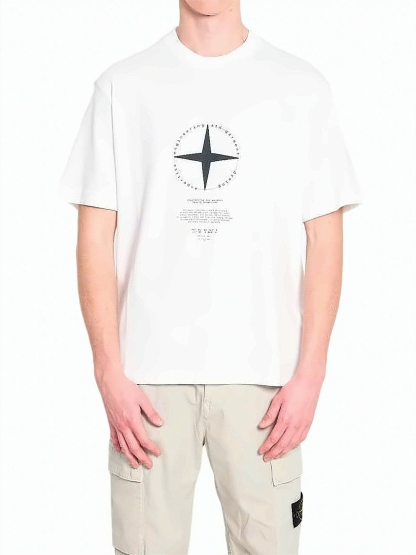 Stone Island White Lightweight Breathable Central Compass T-Shirt