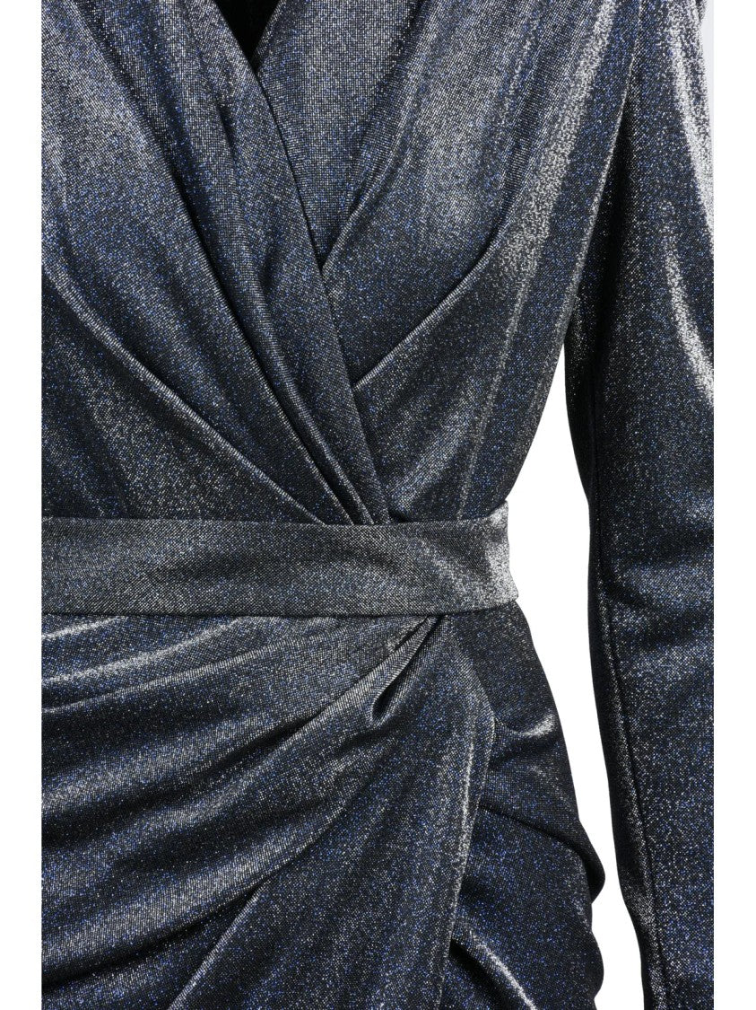 Rhea Costa Blue Polyamide Ruched Wrap Long Dress