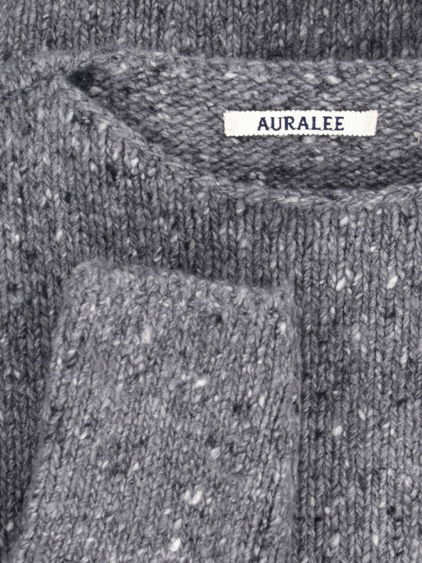 Auralee Grey Speckled Crewneck Wool Sweater