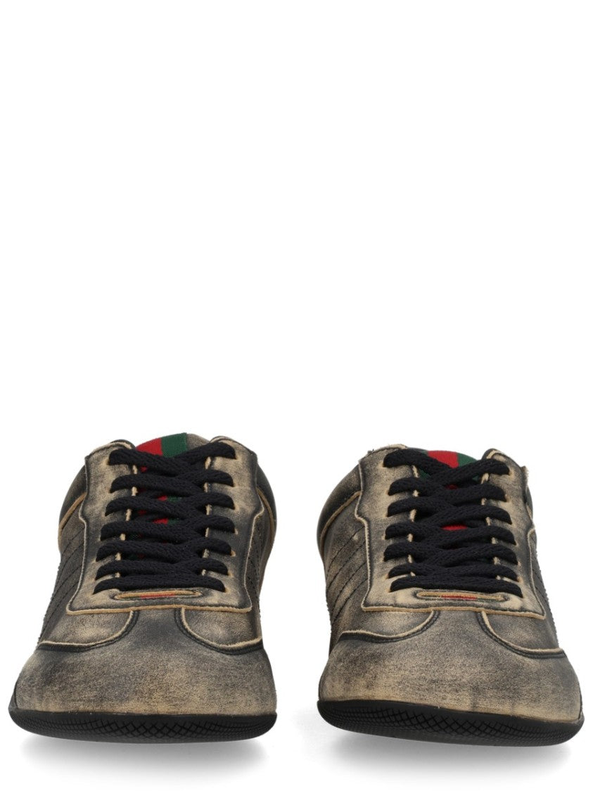 Gucci Shift Distressed Calf Leather Sneakers