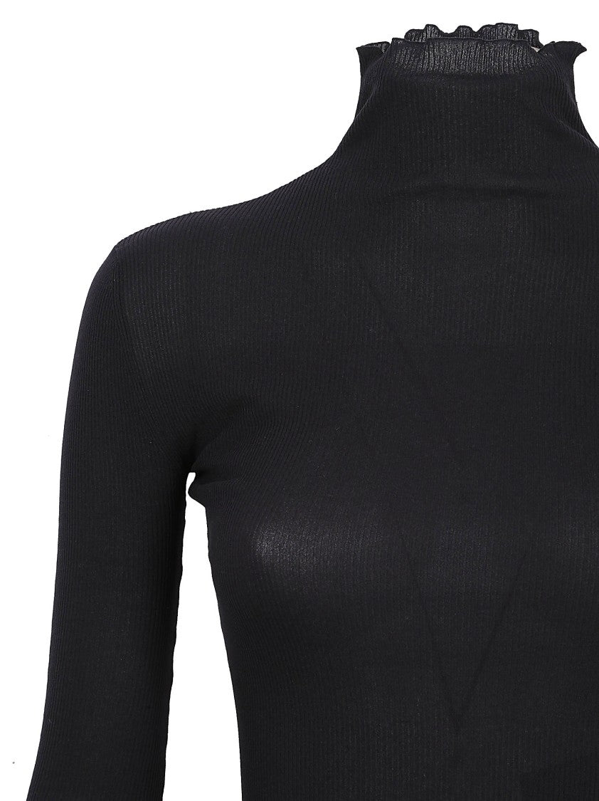 Balenciaga Form-Fitting Black Maxi Dress With Ruffled Neckline