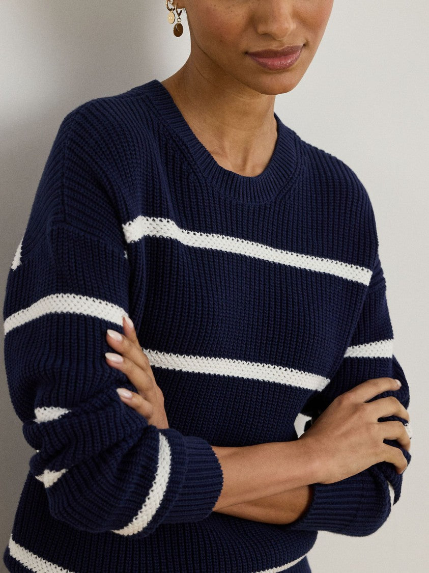 Lauren Ralph Lauren Navy White Horizontal Striped Sweater