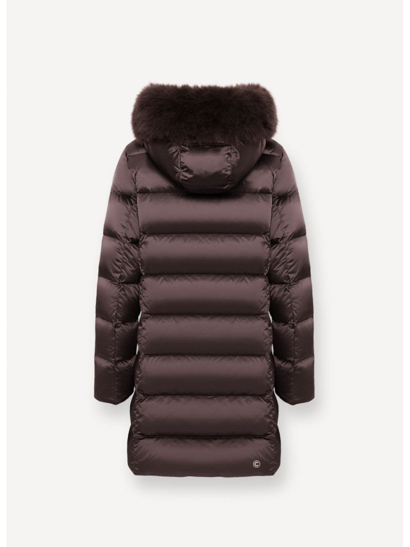 Colmar Plush Fur Trim Hooded Long Down Coat