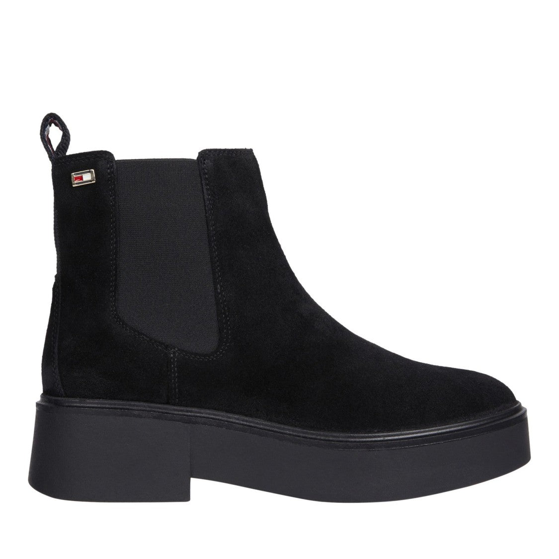 Tommy Hilfiger Black Sleek Chunky Rubber Sole Suede Chelsea Boots
