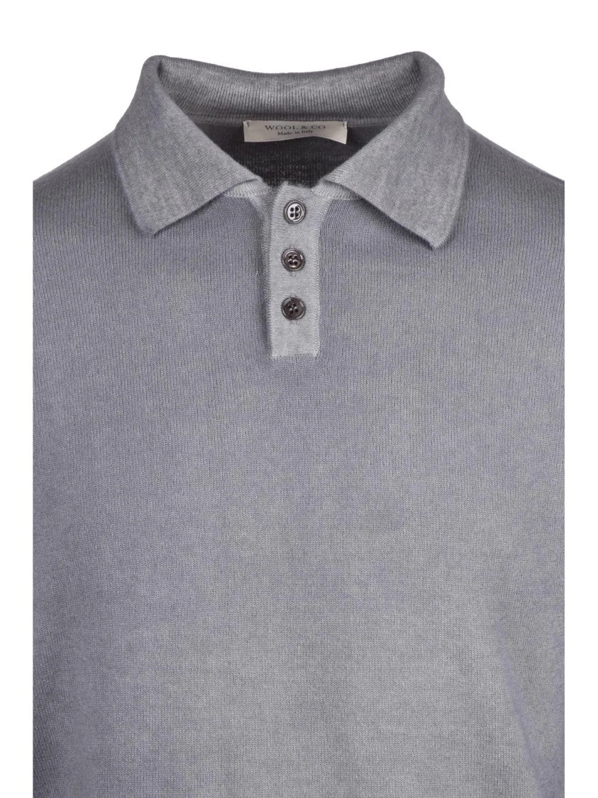 Wool & Co Grey Virgin Wool Knit Polo Shirt