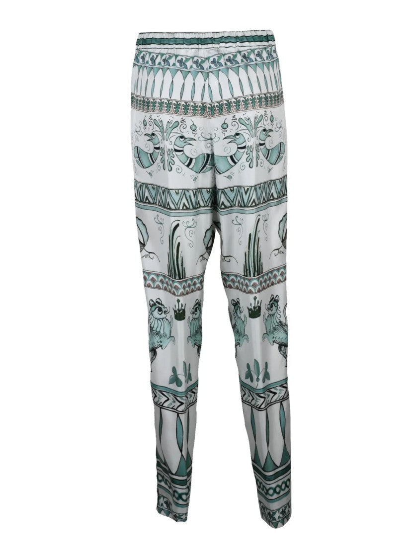 Fabiana Filippi High-Waisted Silk Trousers - White/Green