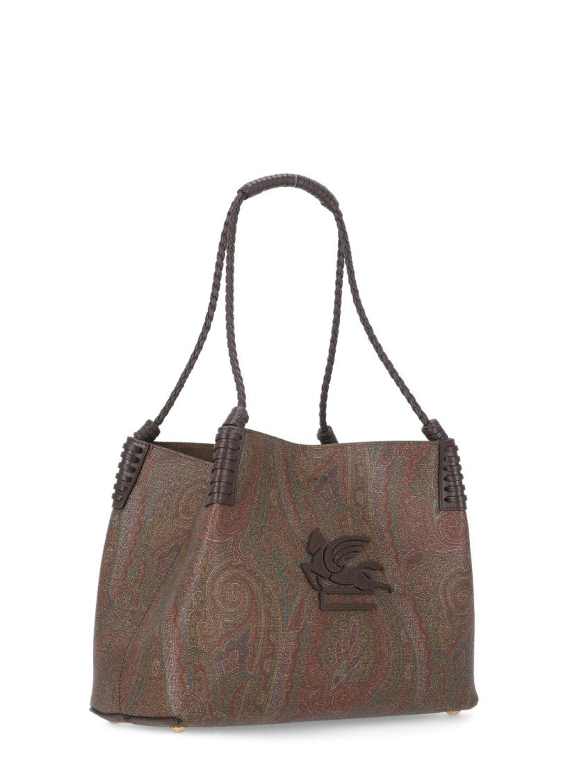 Etro Brown Paisley Pegasus Cotton Tote Bag