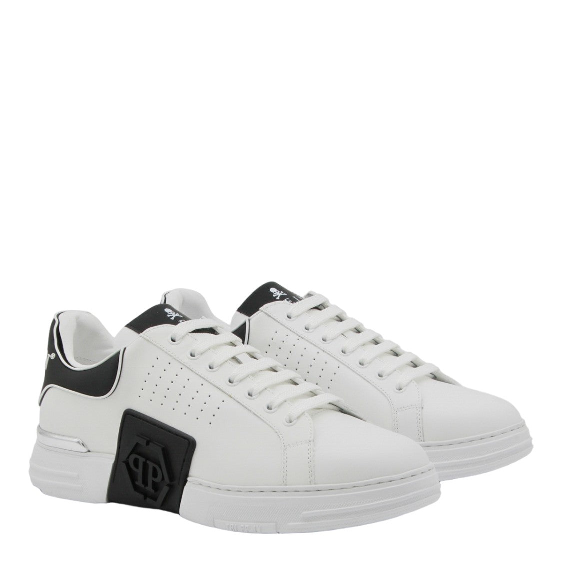Philipp Plein White Leather Sneakers With Perforated Detailing