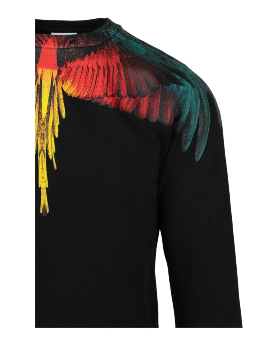 Marcelo Burlon Wings Graphic Print Black Cotton Crewneck Sweatshirt