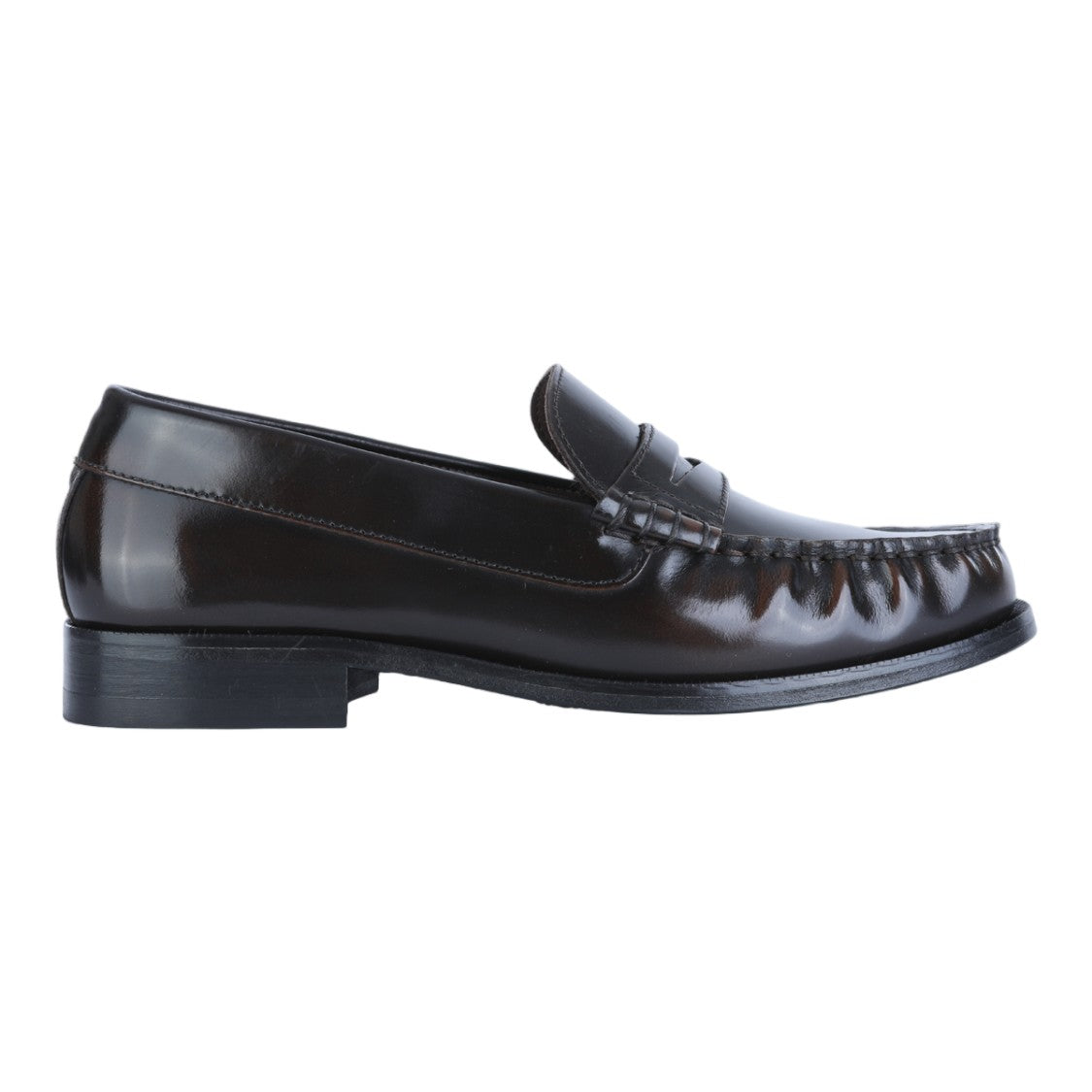 Alohas Timeless Black Leather Penny Loafers With Moccasin Stitching