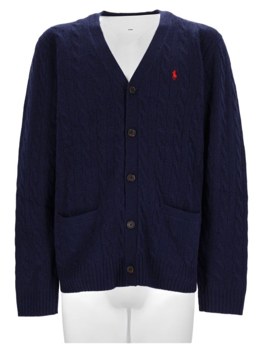 Polo Ralph Lauren Navy Blue Cable-Knit V-Neck Wool-Cashmere Cardigan