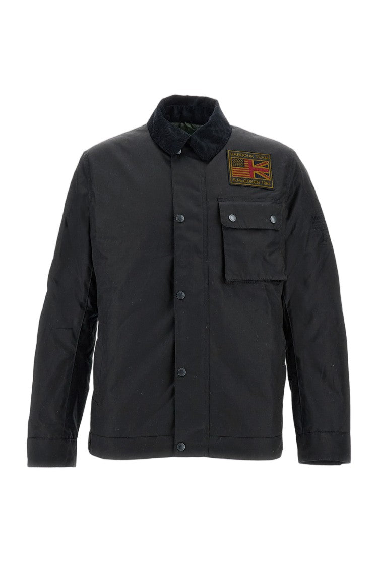 Barbour Rugged Black Workers Wax Jacket With Corduroy Collar