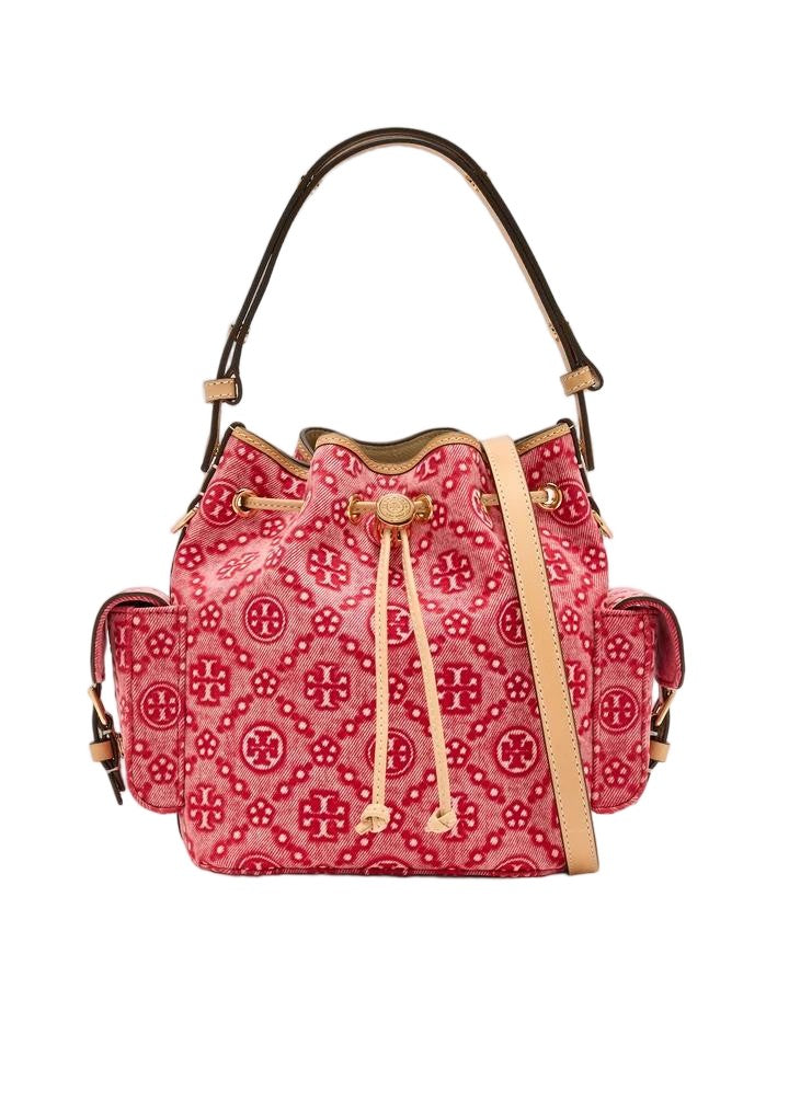 Tory Burch T Monogram Denim Bucket Bag W/Pockets
