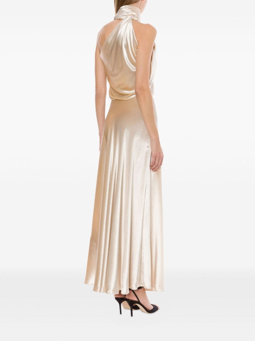 Alberta Ferretti One-Shoulder Long Velvet Dress With Attached Scarf