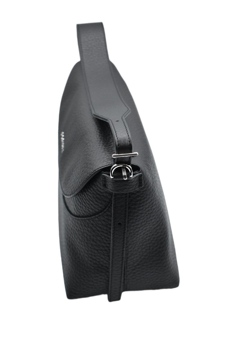 Orciani Black Hammered Leather Crossbody Soft Handbag