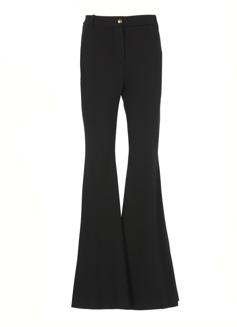 Pinko Flared Black Viscose Trousers With Gold Accents