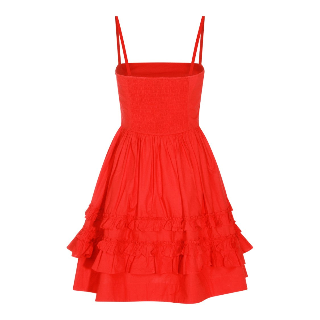Ganni Ruffled Red Cotton Mini Dress With Thin Straps