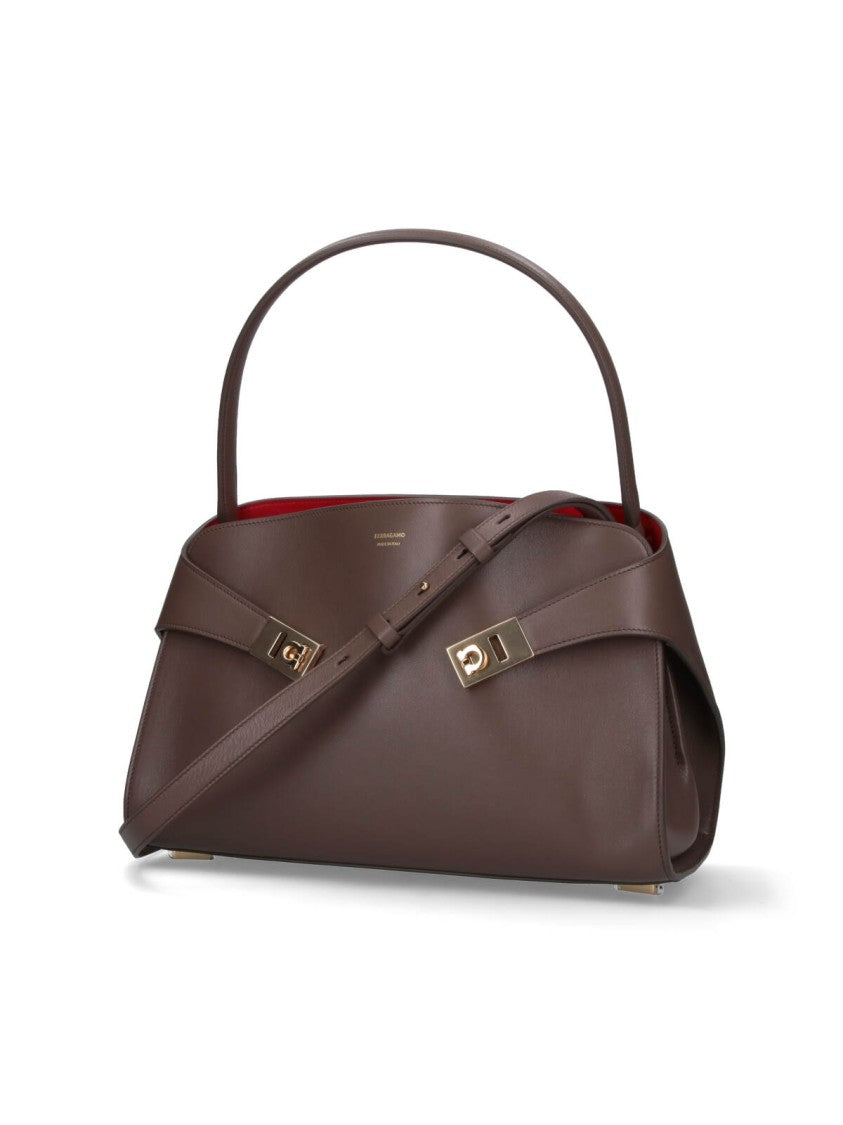 Ferragamo Medium Calf Leather Hug Soft Handbag With Gancini Closure