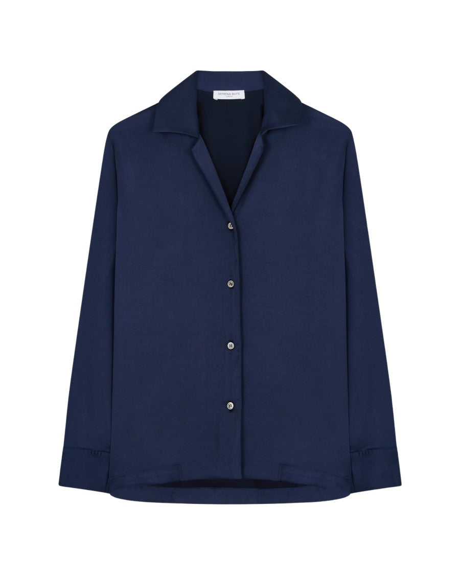 Serena Bute Satin Revere Collar Shirt - Dark Navy