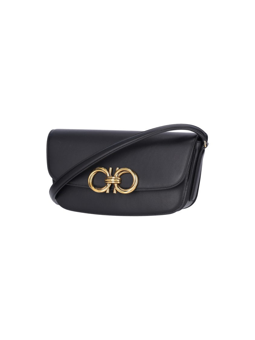 Ferragamo "Trapezio" Black Leather Crossbody Bag
