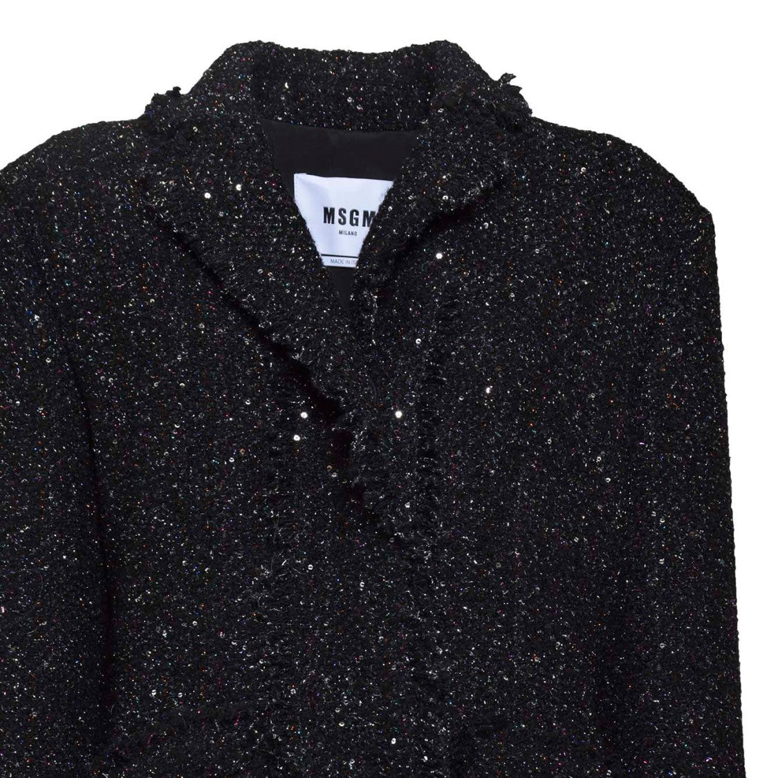 Msgm Single Breasted Jacket In Black Lurex Tweed And Frayed Edges