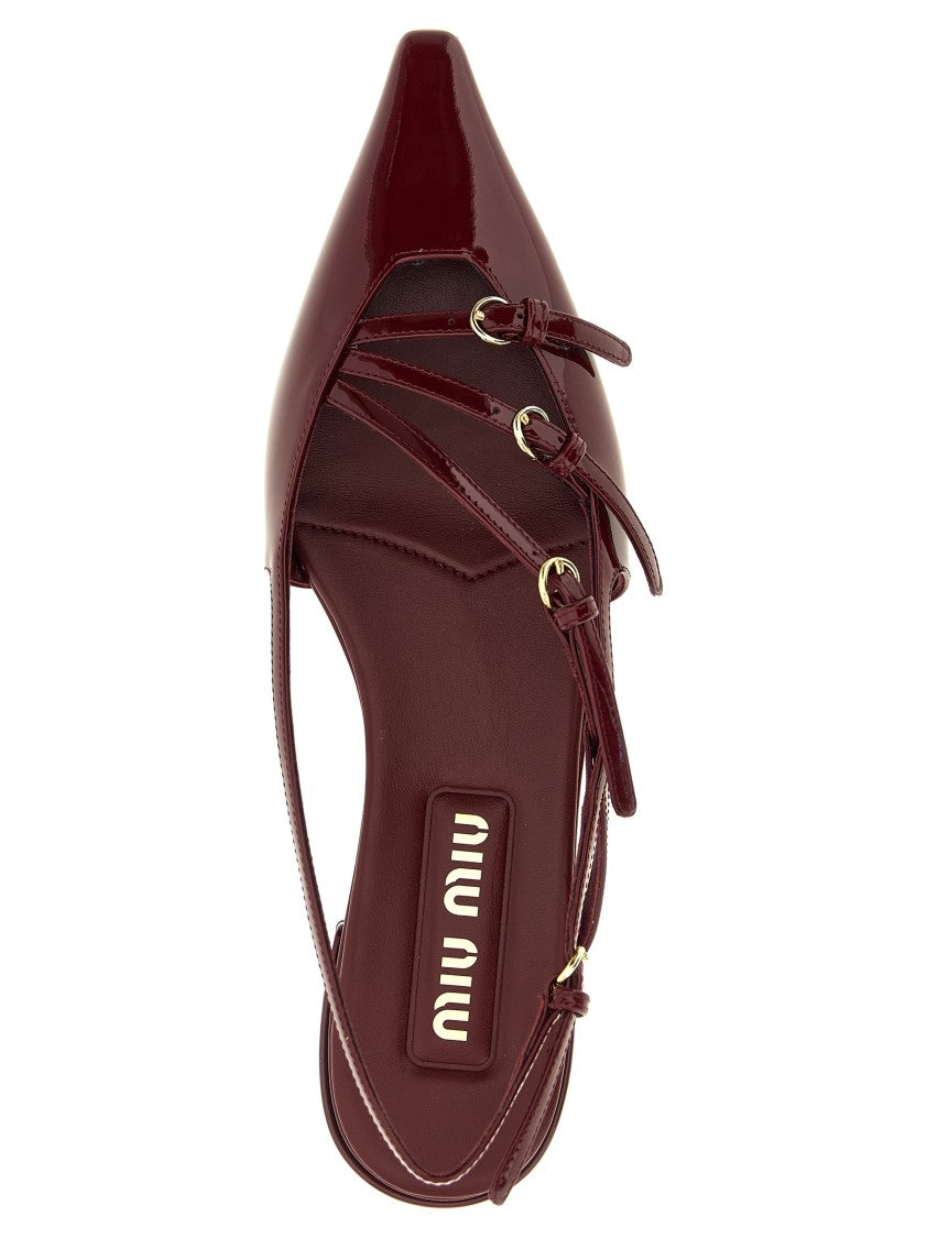 Miu Miu Burgundy Patent Leather Slingback Flats With Adjustable Straps