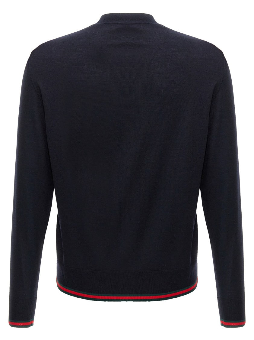 Gucci Web Ribbon Detail Cardigan In Fine Knitted Wool