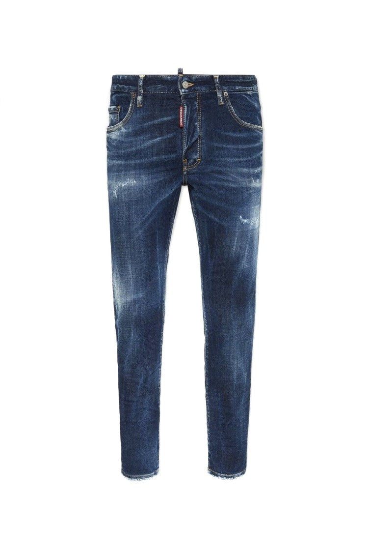 Dsquared2 Blue Weathered Wash Distressed Cotton-Blend Skater Jeans
