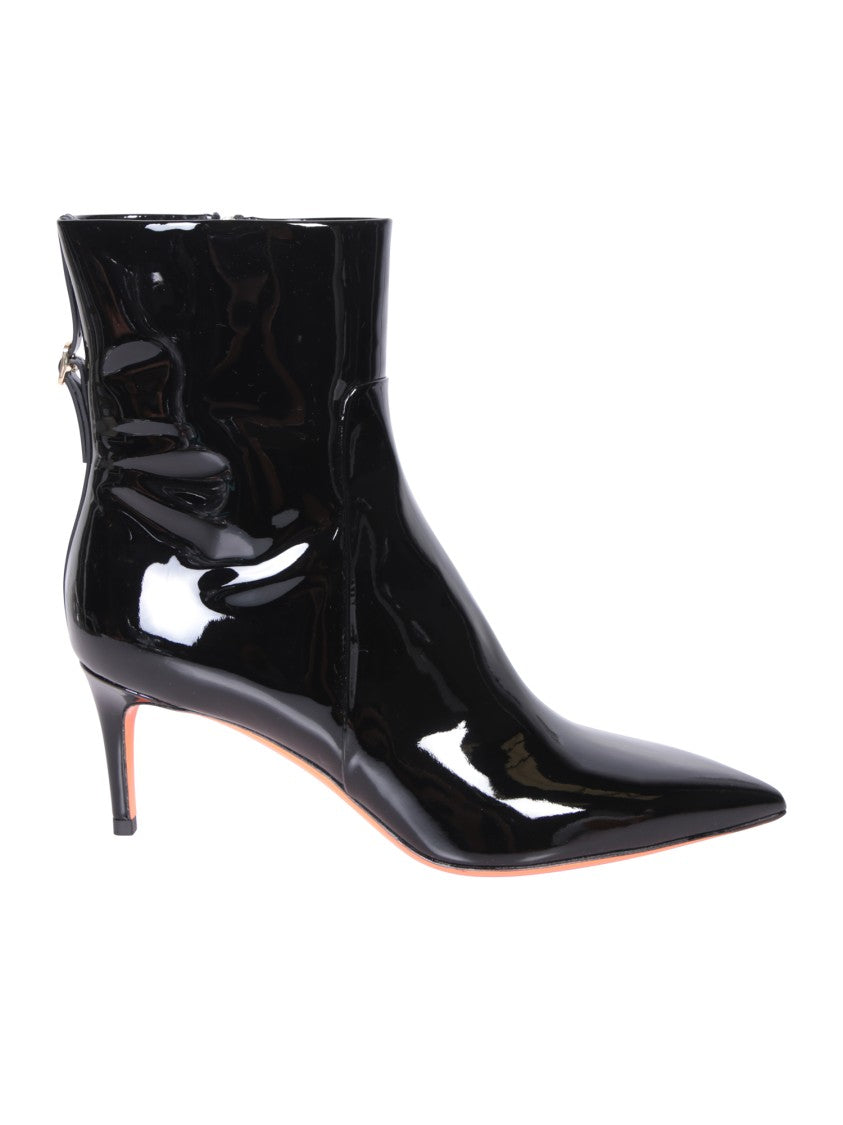 Santoni Black Leather Ankle Boots