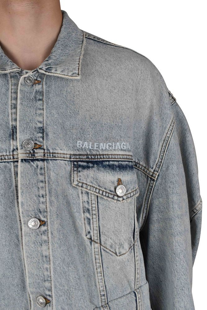 Balenciaga Faded Blue Denim Jacket With Embroidered Logo