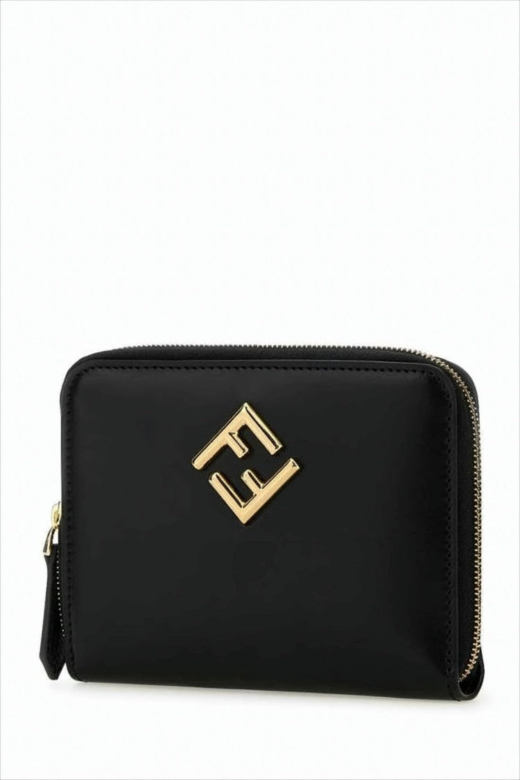 Fendi Smooth Calf Leather Zip-Around Wallet With Gold Emblem