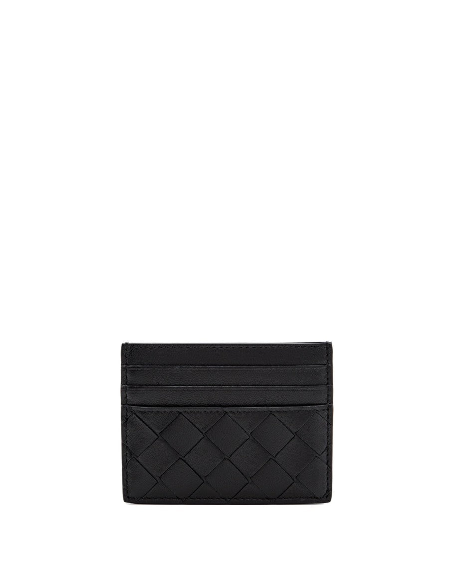 Bottega Veneta Intricately Woven Black Card Holder With Six Slots